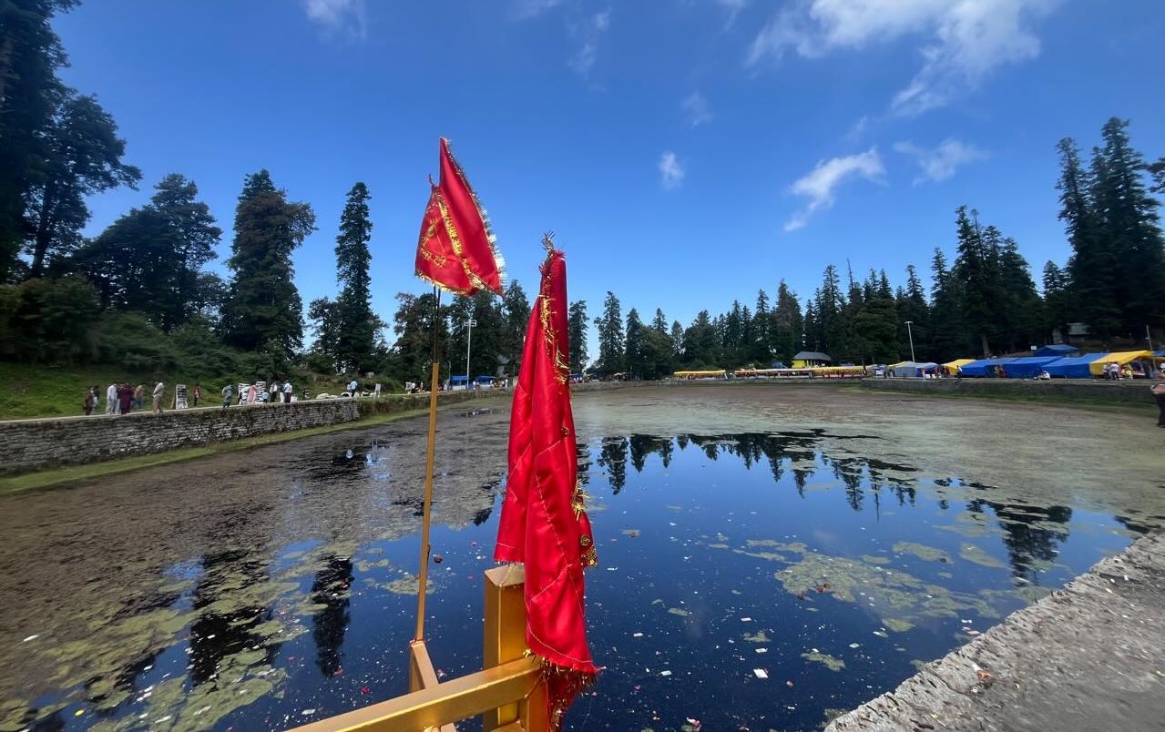 Kamrunag Temple against the Himalayan peaks